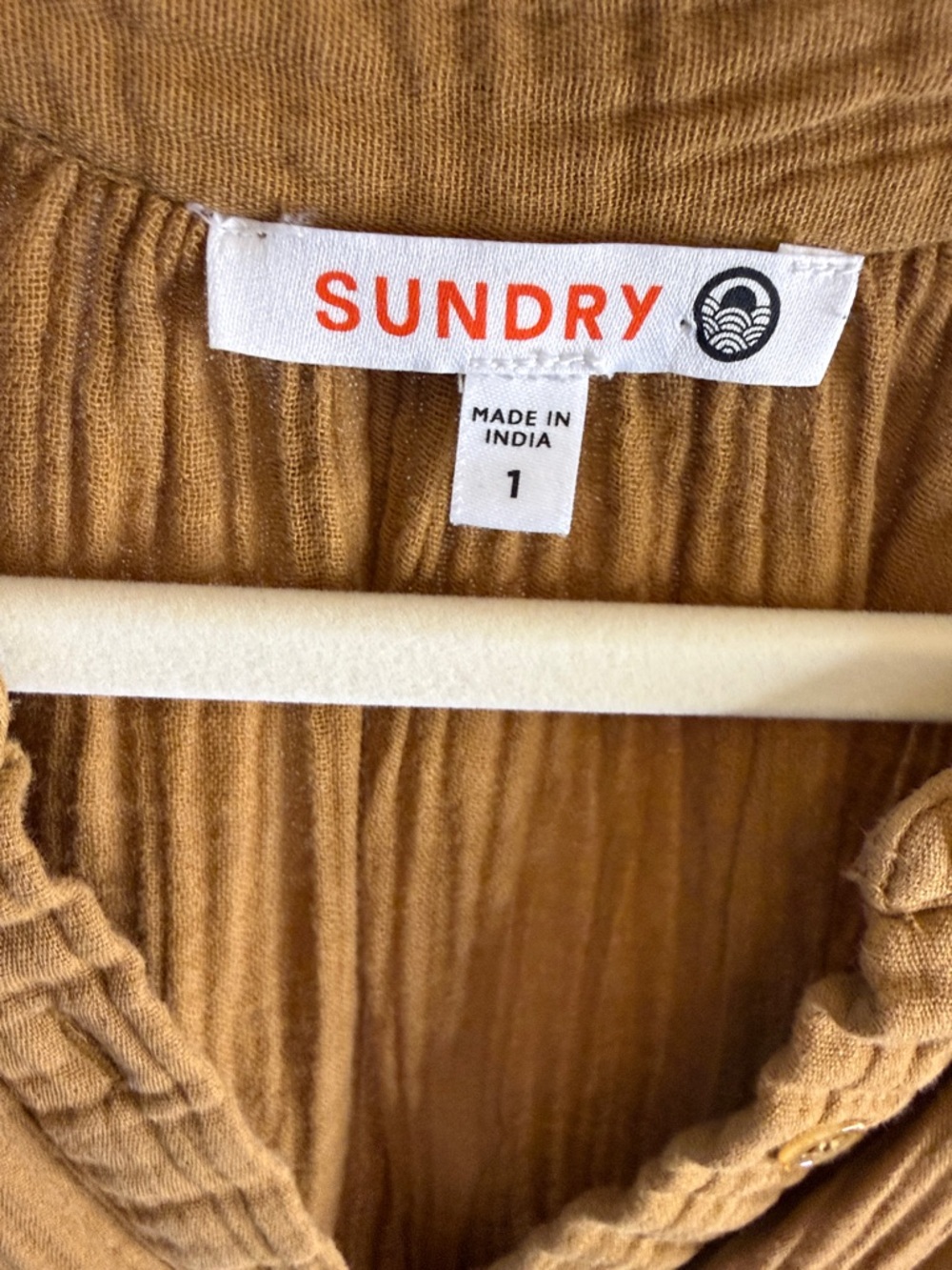 Sundry Mustard Lightweight Gauze Henley Dress - Picture 2 of 9